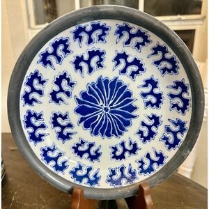 Vintage Y.Y. Japanese Porcelain Ware Decorated in Hong Kong Pewter Blue & White